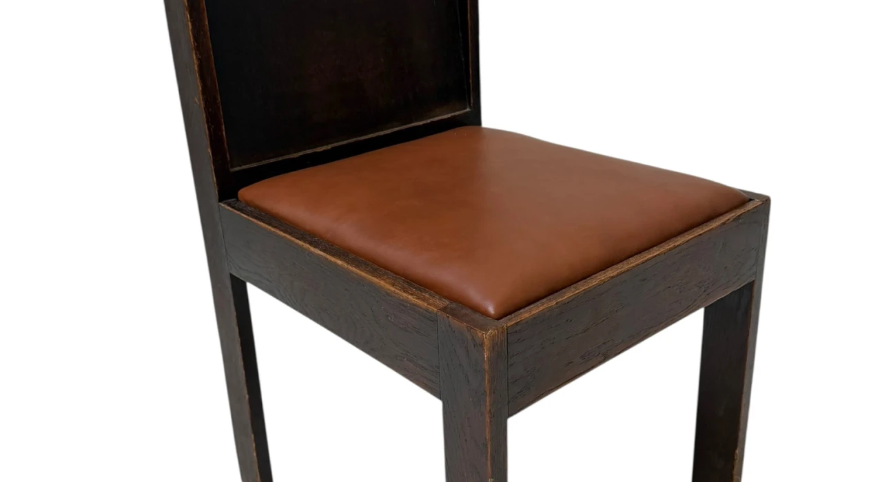 Art Deco Modernist Side Chair with Leather Seat, 1930s
